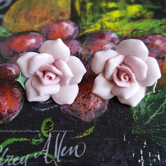 hand crafted Jewelry - $5 SALE Hand Made Porcelain Rose Earrings